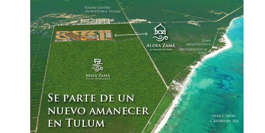 Original Aldea Zama development plan showing one master-planned neighborhood surrounded by jungle, Tulum
